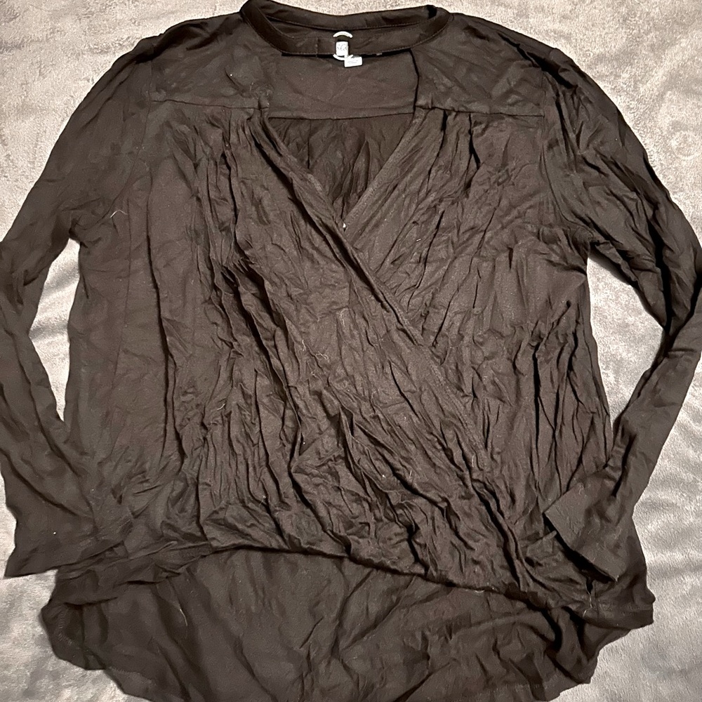 Black long sleeve surplice top